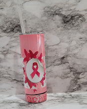 Load image into Gallery viewer, This Breast Cancer Survivor tumbler is vibrant, long lasting, and durable. Add a name to make it extra special.
